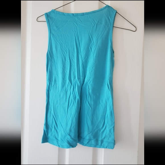 A teal colored tank top with adorned with sequins, beads and embroidery - Picture 2 of 5